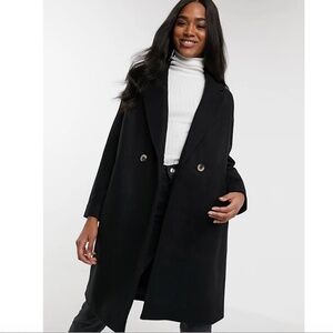 ❤️ Vila Anthropologie Boyfriend Wool Coat Jacket Black double breasted